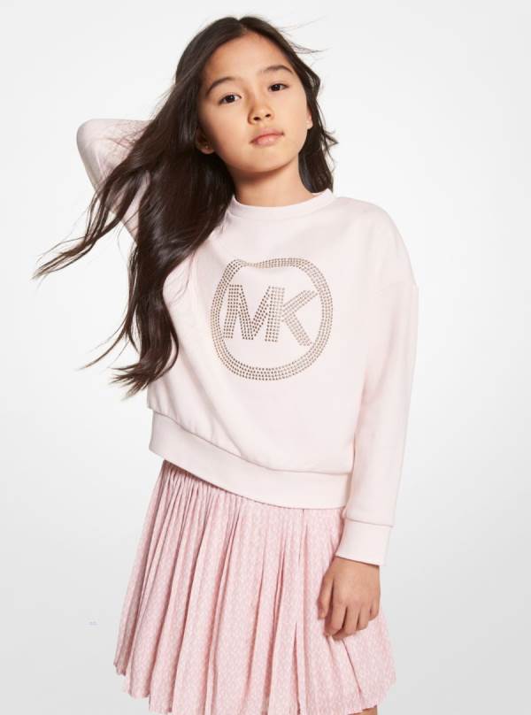 Detske Mikiny Michael Kors Girls Studded Logo Cotton Ruzove - Oblecenie Michael Kors Slevy | AEYSR-2596